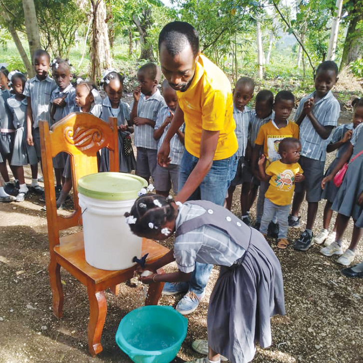 A hand-washing station in a school.