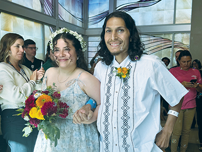 A man and woman getting married.